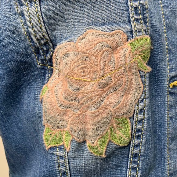 Lularoe Jaxon Embroidered Rose Denim Jacket - Picture 6 of 8